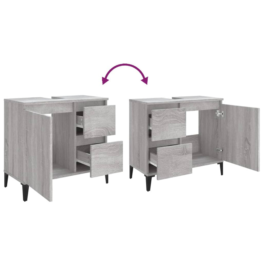 Badkamerkast 65X33X60 Cm Bewerkt Hout Grijs Sonoma Eikenkleurig