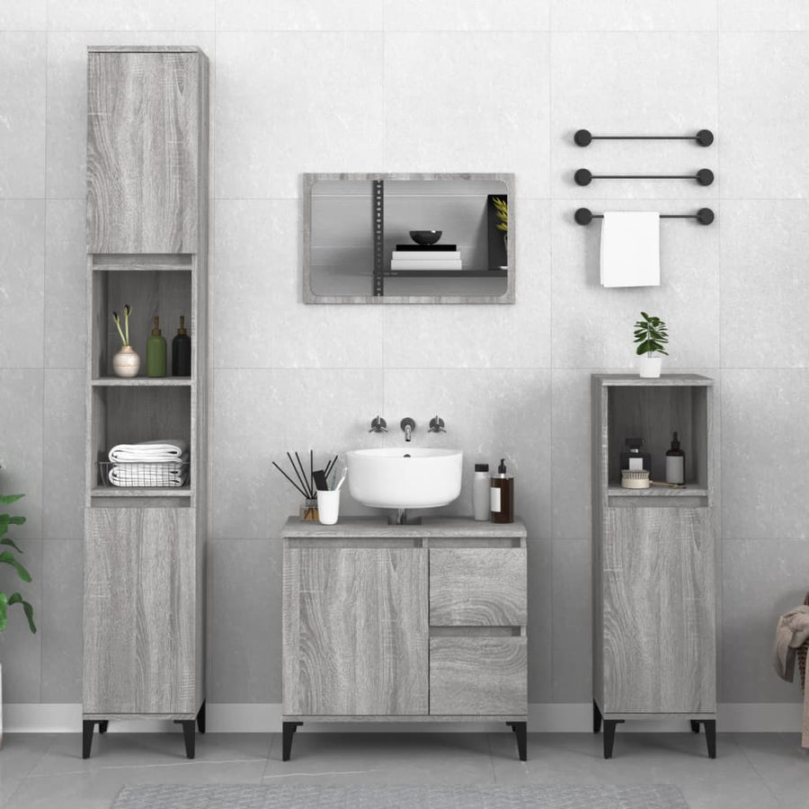 Badkamerkast 65X33X60 Cm Bewerkt Hout Grijs Sonoma Eikenkleurig