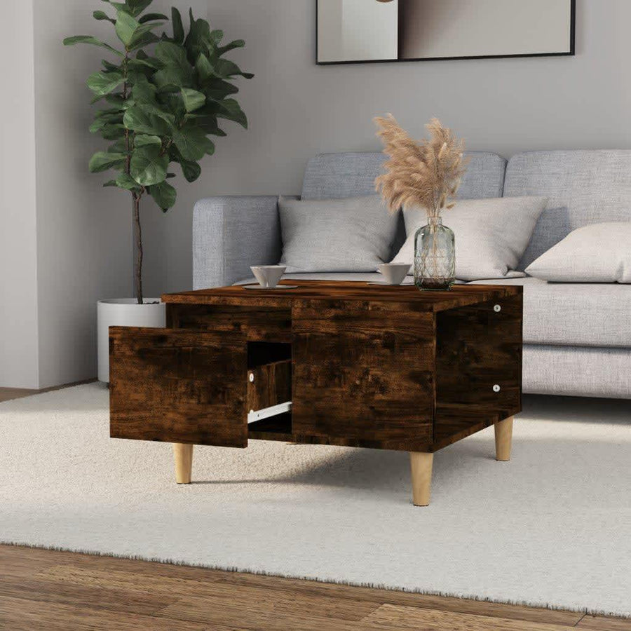 Salontafel 55X55X36,5 Cm Bewerkt Hout Kleurig Gerookt eiken