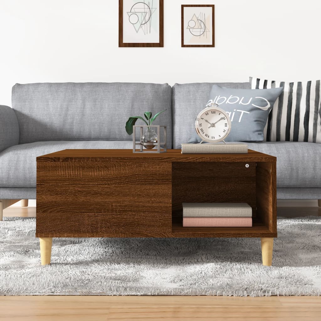 Salontafel 80X80X36,5 Cm Bewerkt Hout Bruin Eikenkleur