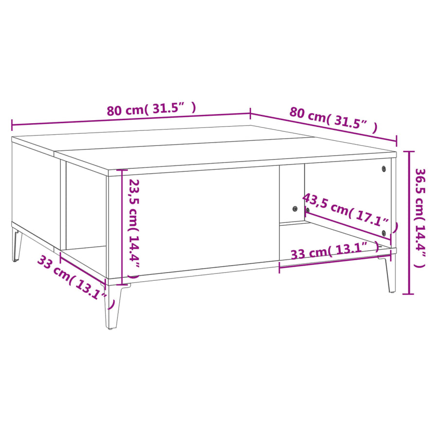 Salontafel 80X80X36,5 Cm Bewerkt Hout Zwart
