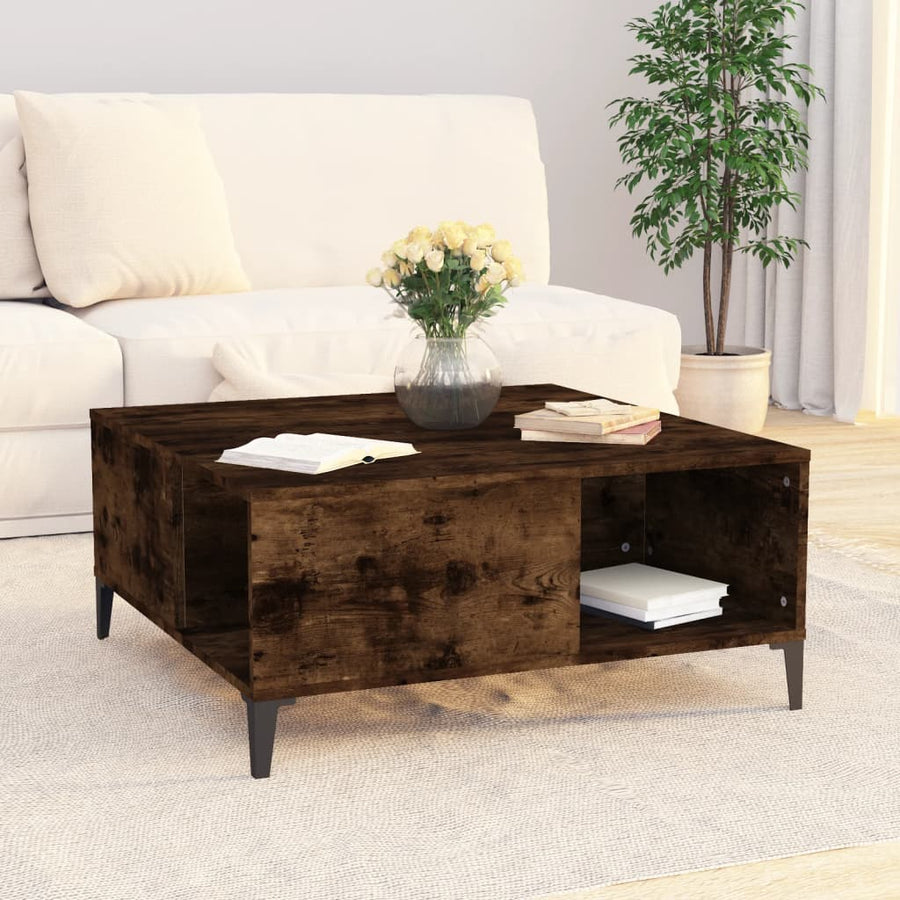 Salontafel 80X80X36,5 Cm Bewerkt Hout Kleurig Gerookt eiken