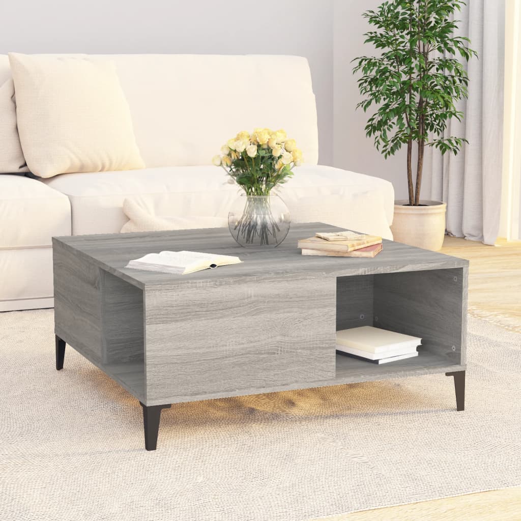 Salontafel 80X80X36,5 Cm Bewerkt Hout Eikenkleurig Grijs sonoma