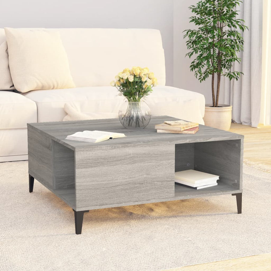 Salontafel 80X80X36,5 Cm Bewerkt Hout Eikenkleurig Grijs sonoma