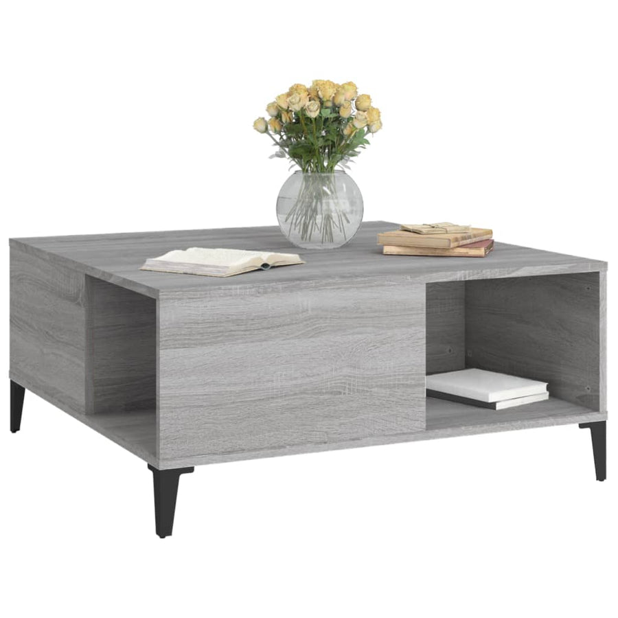 Salontafel 80X80X36,5 Cm Bewerkt Hout Eikenkleurig Grijs sonoma