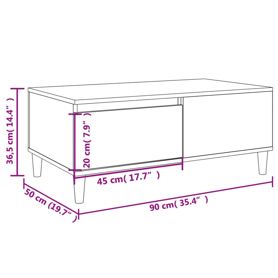 Salontafel 90X50X36,5 Cm Bewerkt Hout Wit