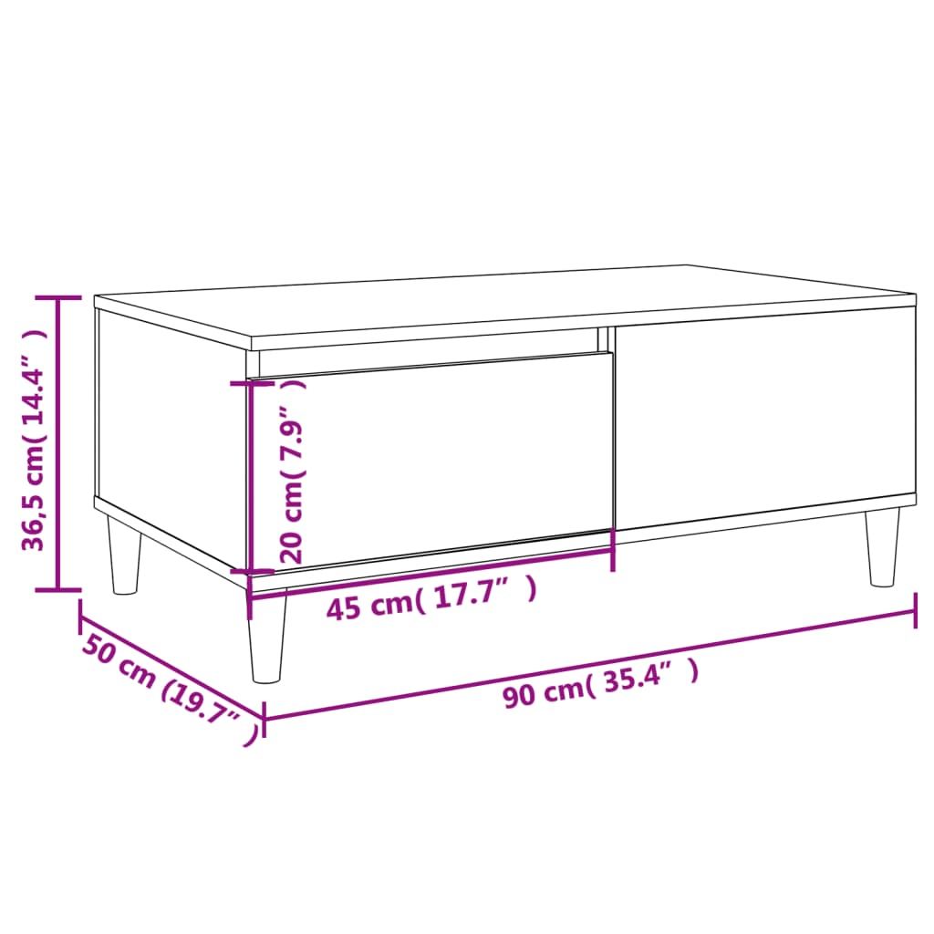 Salontafel 90X50X36,5 Cm Bewerkt Hout Betongrijs