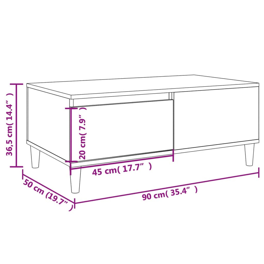 Salontafel 90X50X36,5 Cm Bewerkt Hout Kleurig Gerookt eiken