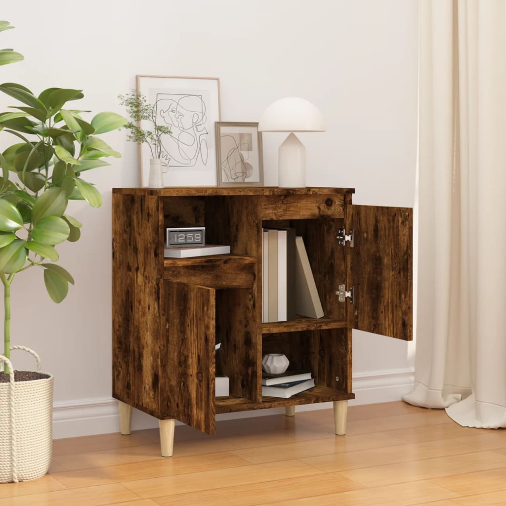 Dressoir 60X35X70 Cm Bewerkt Hout Gerookt Eikenkleurig