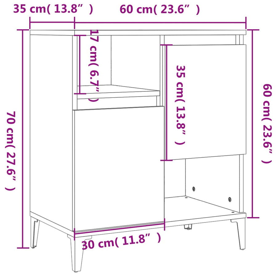 Dressoir 60X35X70 Cm Bewerkt Hout Kleurig Gerookt eiken