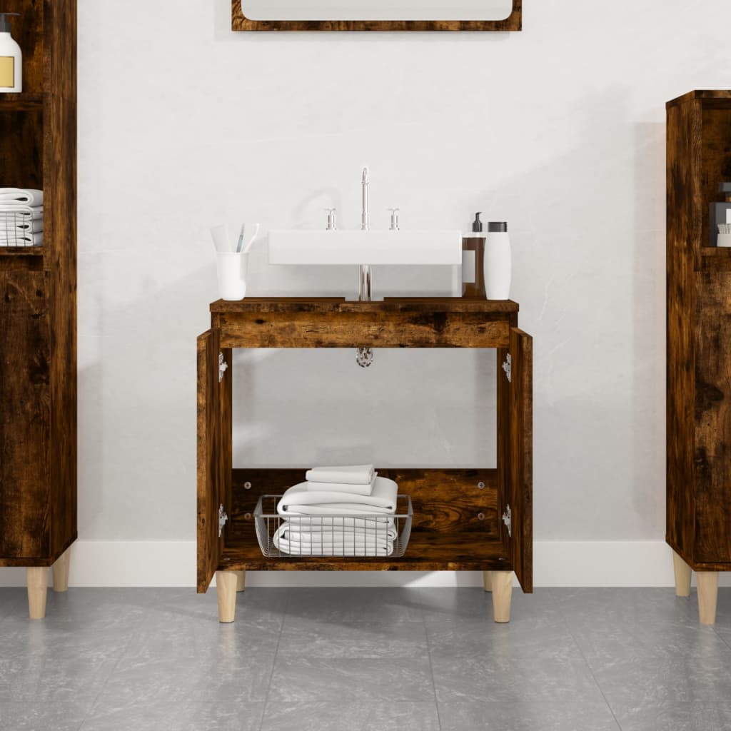 Wastafelkast 58X33X60 Cm Bewerkt Hout Kleurig Gerookt eiken