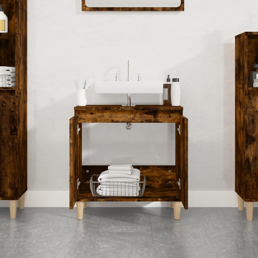 Wastafelkast 58X33X60 Cm Bewerkt Hout Kleurig Gerookt eiken