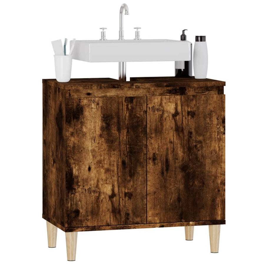 Wastafelkast 58X33X60 Cm Bewerkt Hout Kleurig Gerookt eiken