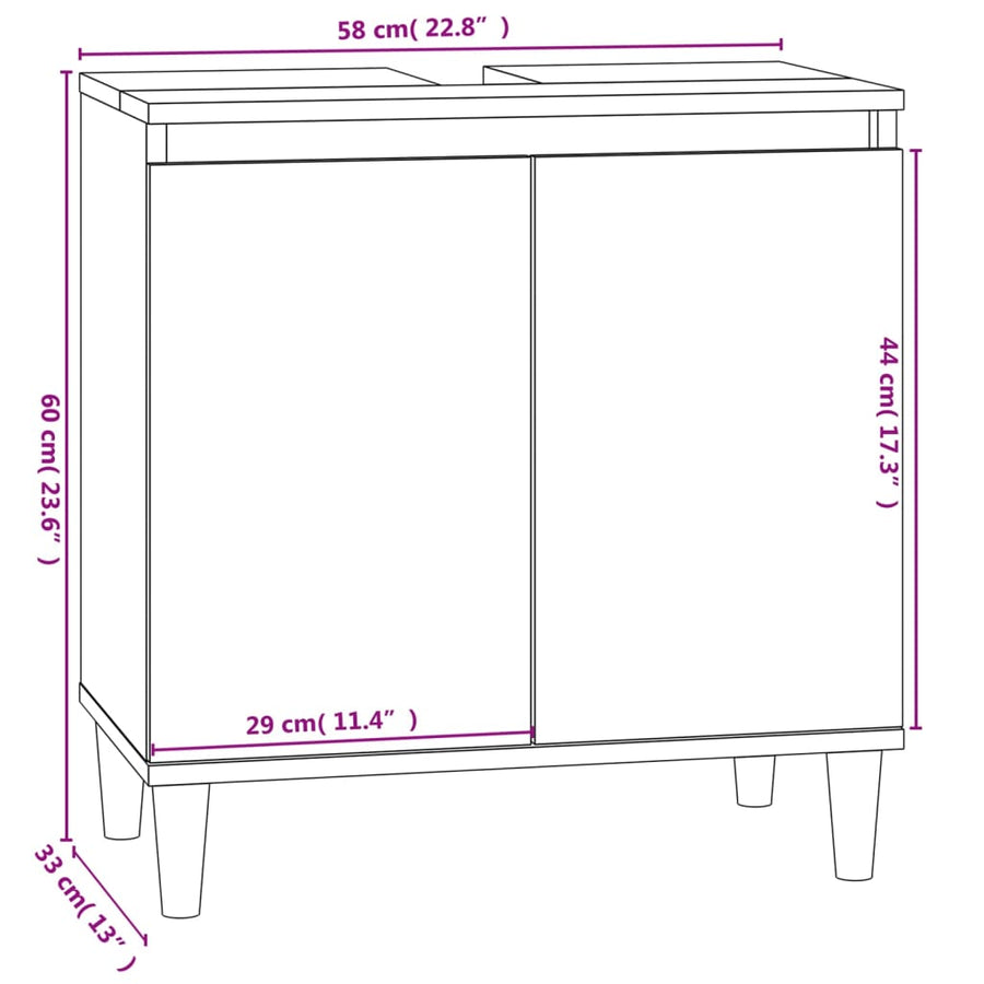 Wastafelkast 58X33X60 Cm Bewerkt Hout Kleurig Gerookt eiken