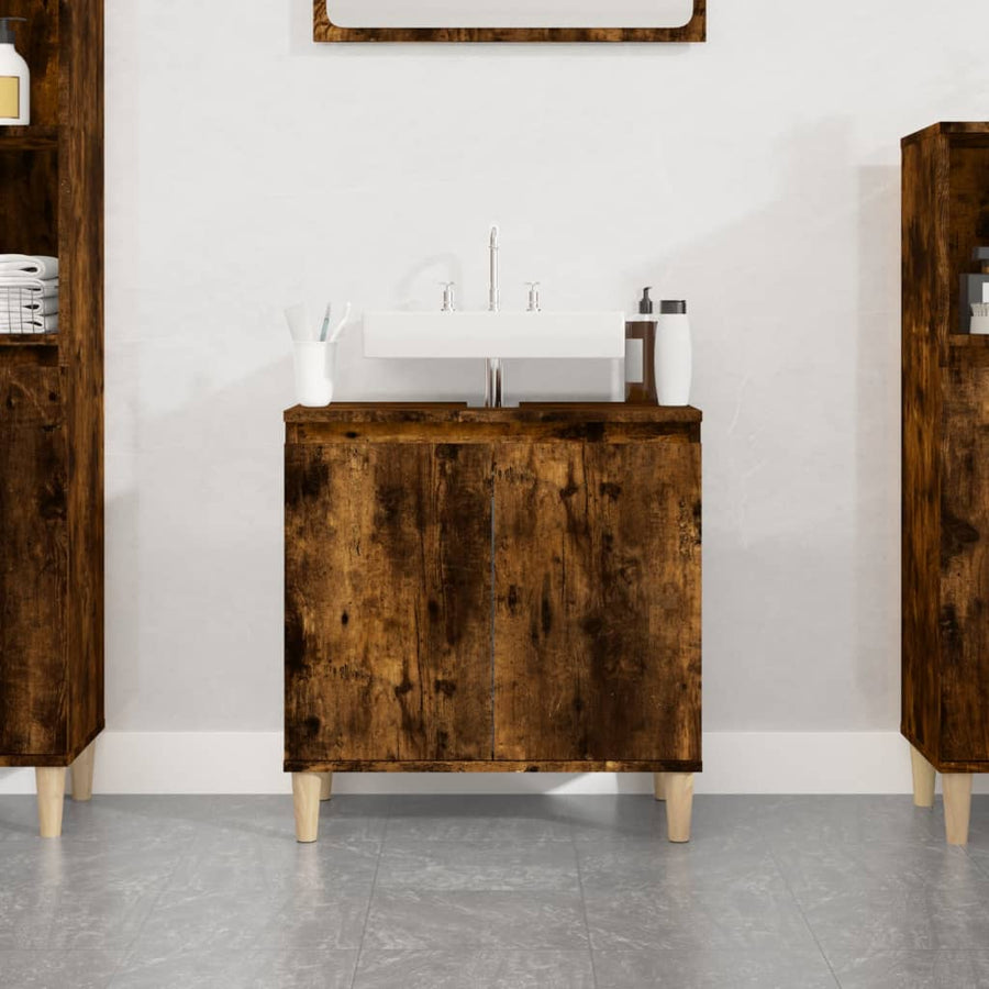 Wastafelkast 58X33X60 Cm Bewerkt Hout Kleurig Gerookt eiken