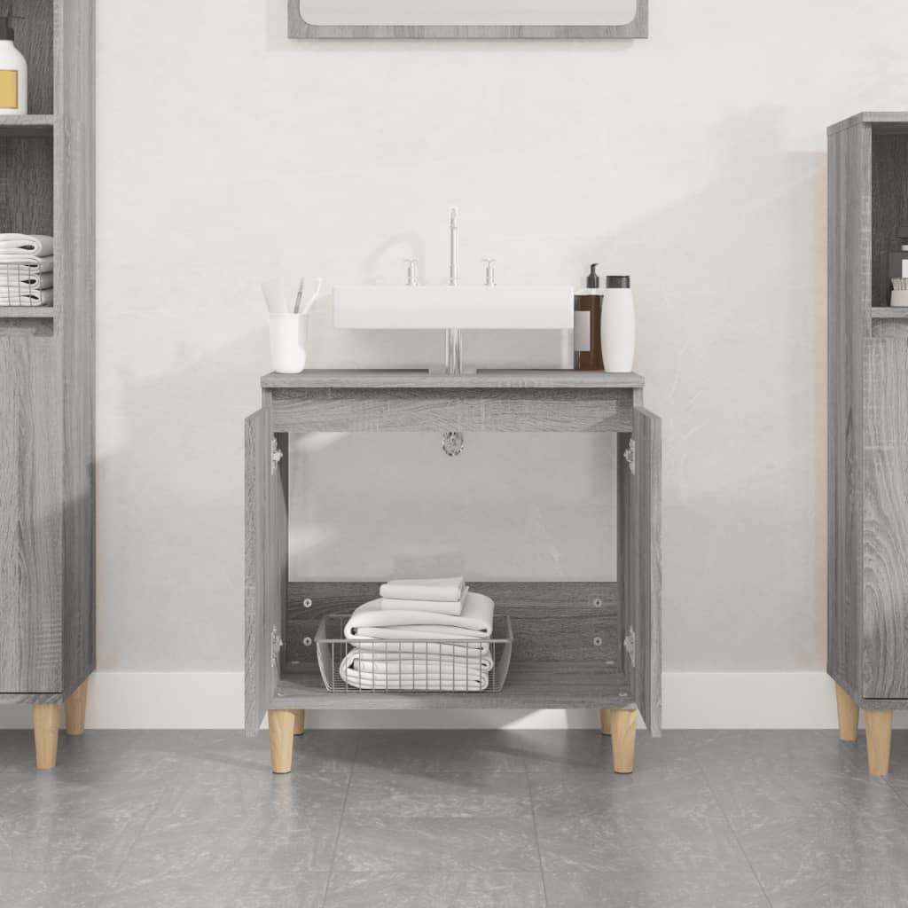 Wastafelkast 58X33X60 Cm Bewerkt Hout Eikenkleurig Grijs sonoma