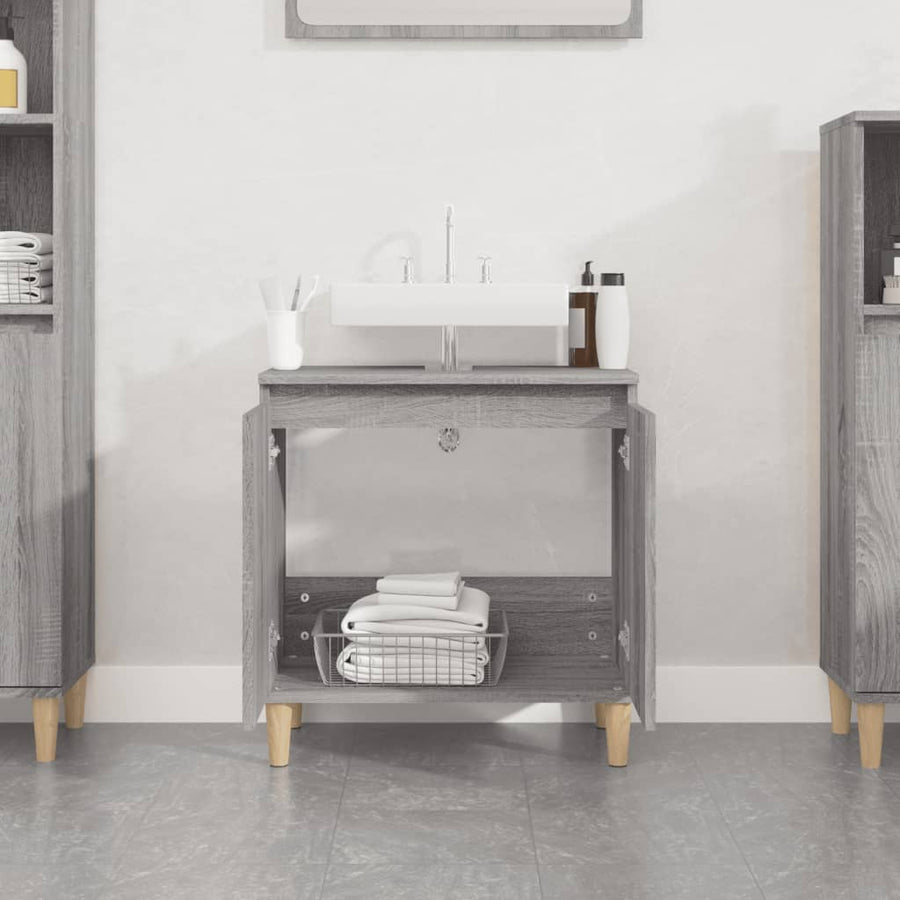Wastafelkast 58X33X60 Cm Bewerkt Hout Eikenkleurig Grijs sonoma