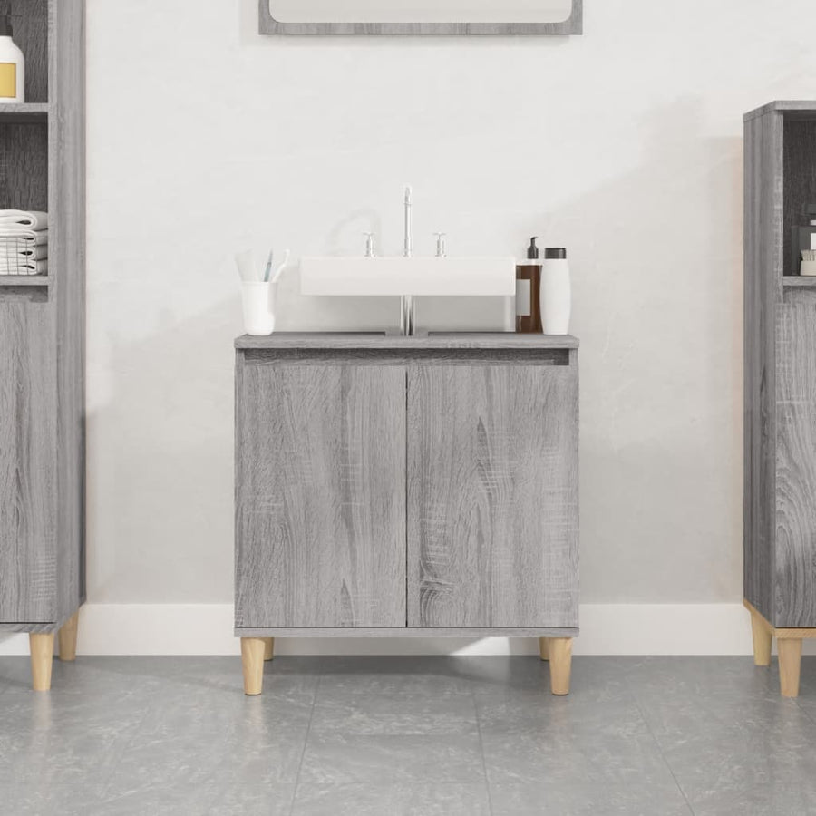 Wastafelkast 58X33X60 Cm Bewerkt Hout Eikenkleurig Grijs sonoma