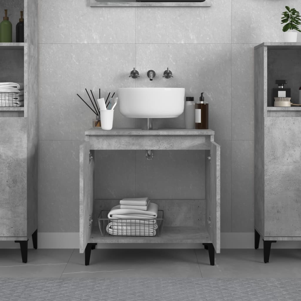 Wastafelkast 58X33X60 Cm Bewerkt Hout Betongrijs