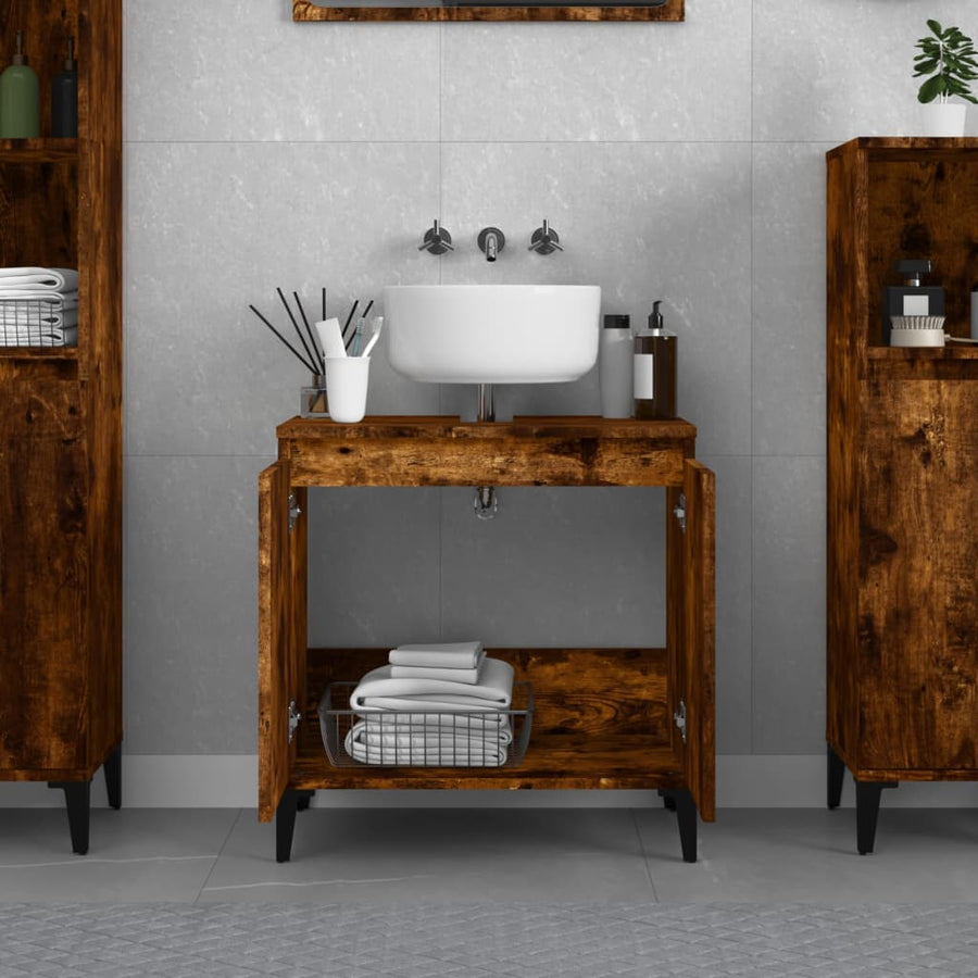 Wastafelkast 58X33X60 Cm Bewerkt Hout Kleurig Gerookt eiken