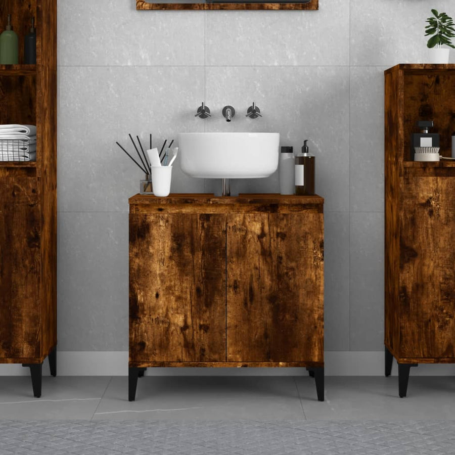 Wastafelkast 58X33X60 Cm Bewerkt Hout Kleurig Gerookt eiken