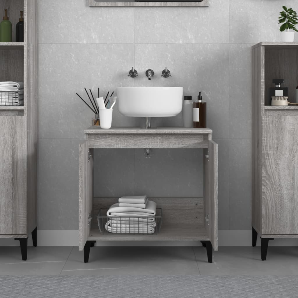 Wastafelkast 58X33X60 Cm Bewerkt Hout Eikenkleurig Grijs sonoma