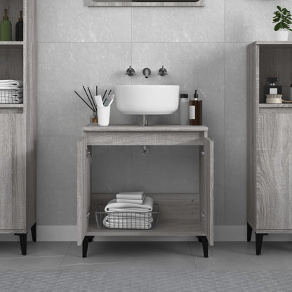 Wastafelkast 58X33X60 Cm Bewerkt Hout Eikenkleurig Grijs sonoma