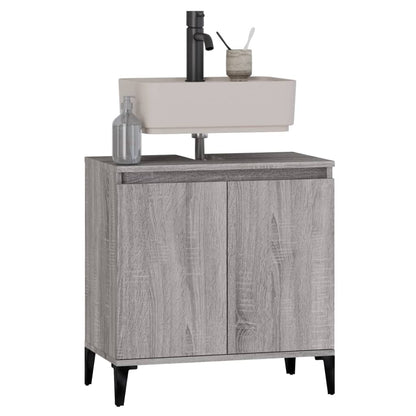 Wastafelkast 58X33X60 Cm Bewerkt Hout Eikenkleurig Grijs sonoma