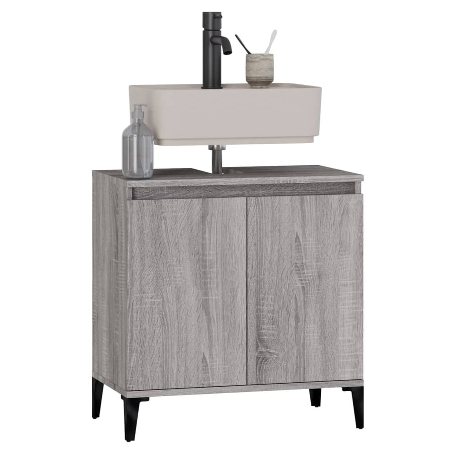Wastafelkast 58X33X60 Cm Bewerkt Hout Eikenkleurig Grijs sonoma