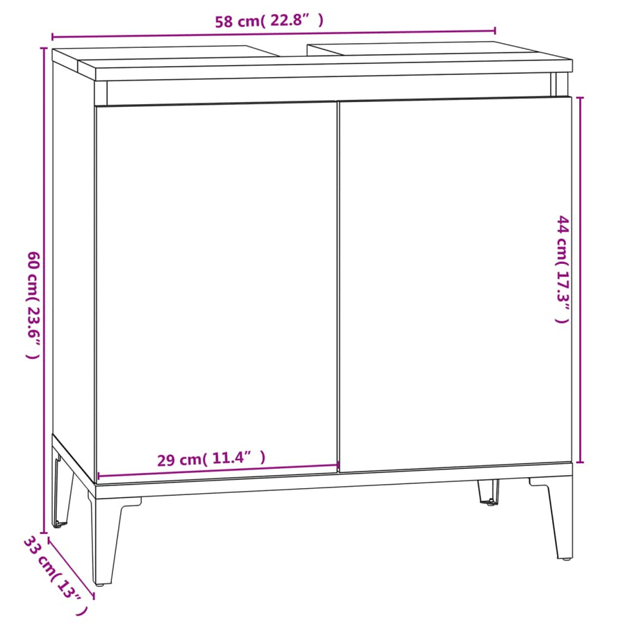 Wastafelkast 58X33X60 Cm Bewerkt Hout Eikenkleurig Grijs sonoma