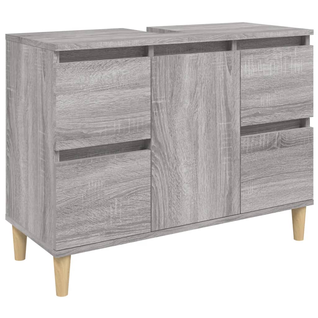 Wastafelkast 80X33X60 Cm Bewerkt Hout Eikenkleurig Grijs sonoma