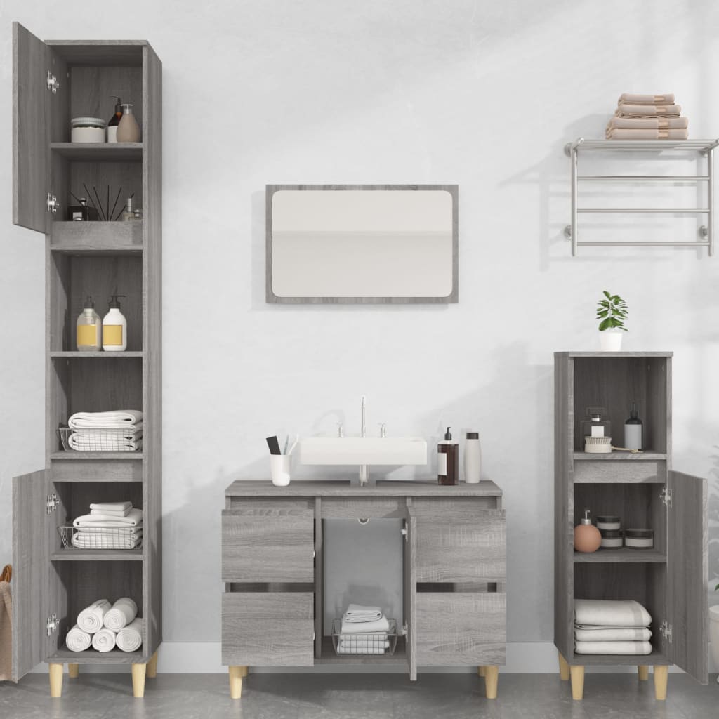 Wastafelkast 80X33X60 Cm Bewerkt Hout Eikenkleurig Grijs sonoma