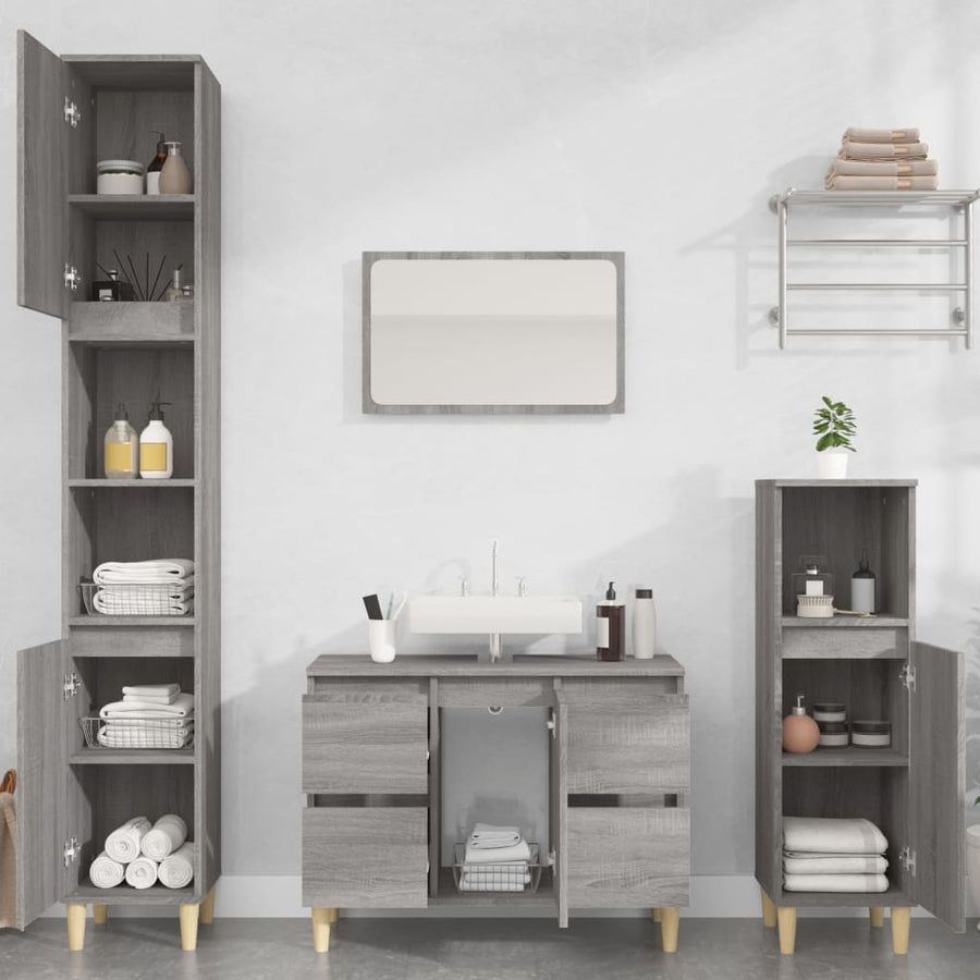 Wastafelkast 80X33X60 Cm Bewerkt Hout Eikenkleurig Grijs sonoma