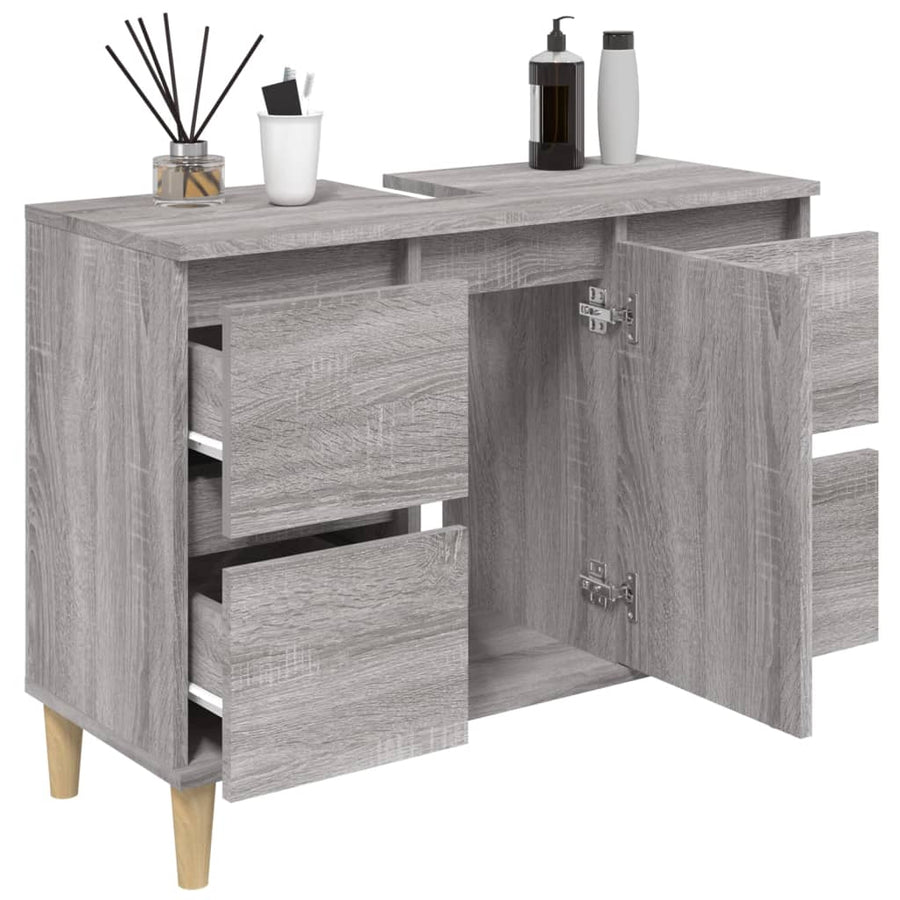 Wastafelkast 80X33X60 Cm Bewerkt Hout Eikenkleurig Grijs sonoma