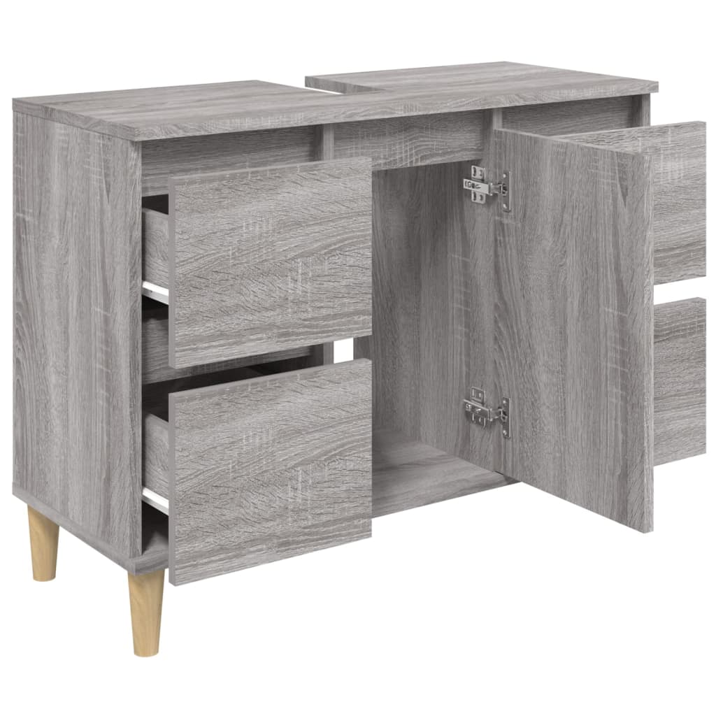 Wastafelkast 80X33X60 Cm Bewerkt Hout Eikenkleurig Grijs sonoma