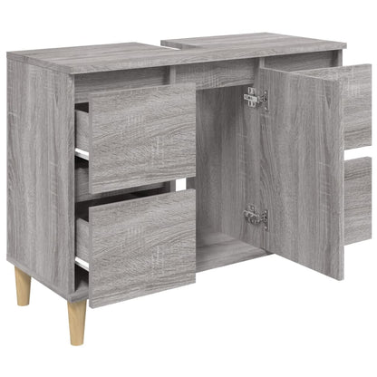 Wastafelkast 80X33X60 Cm Bewerkt Hout Eikenkleurig Grijs sonoma