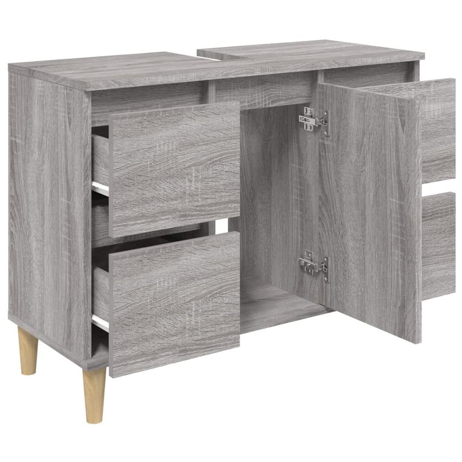 Wastafelkast 80X33X60 Cm Bewerkt Hout Eikenkleurig Grijs sonoma