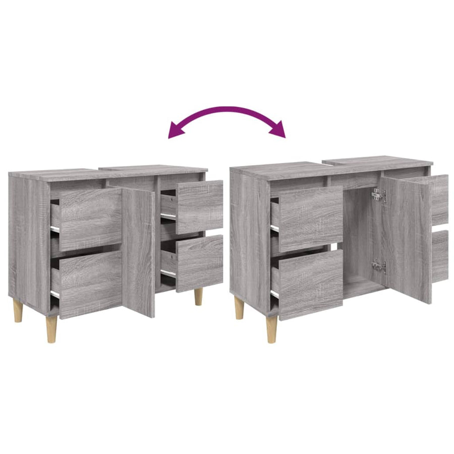 Wastafelkast 80X33X60 Cm Bewerkt Hout Eikenkleurig Grijs sonoma