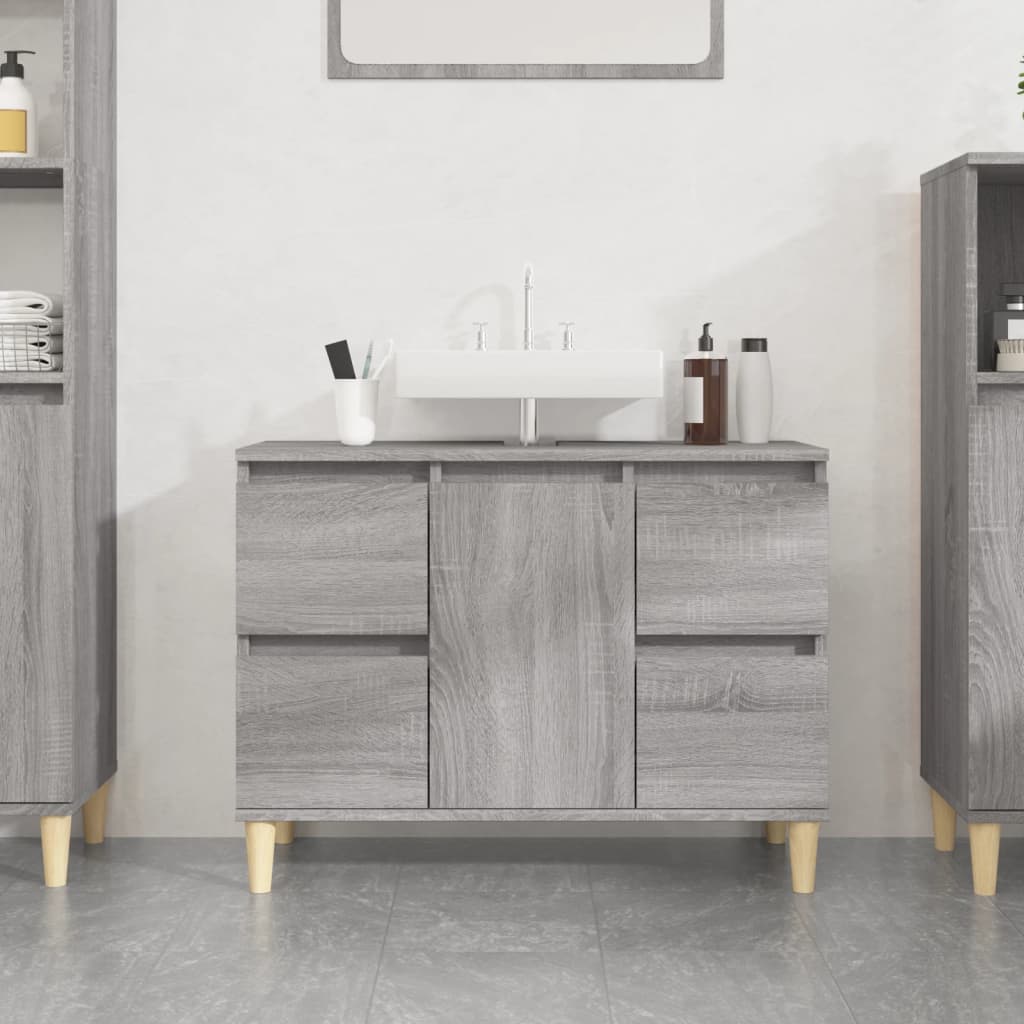 Wastafelkast 80X33X60 Cm Bewerkt Hout Eikenkleurig Grijs sonoma