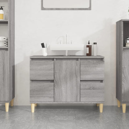 Wastafelkast 80X33X60 Cm Bewerkt Hout Eikenkleurig Grijs sonoma
