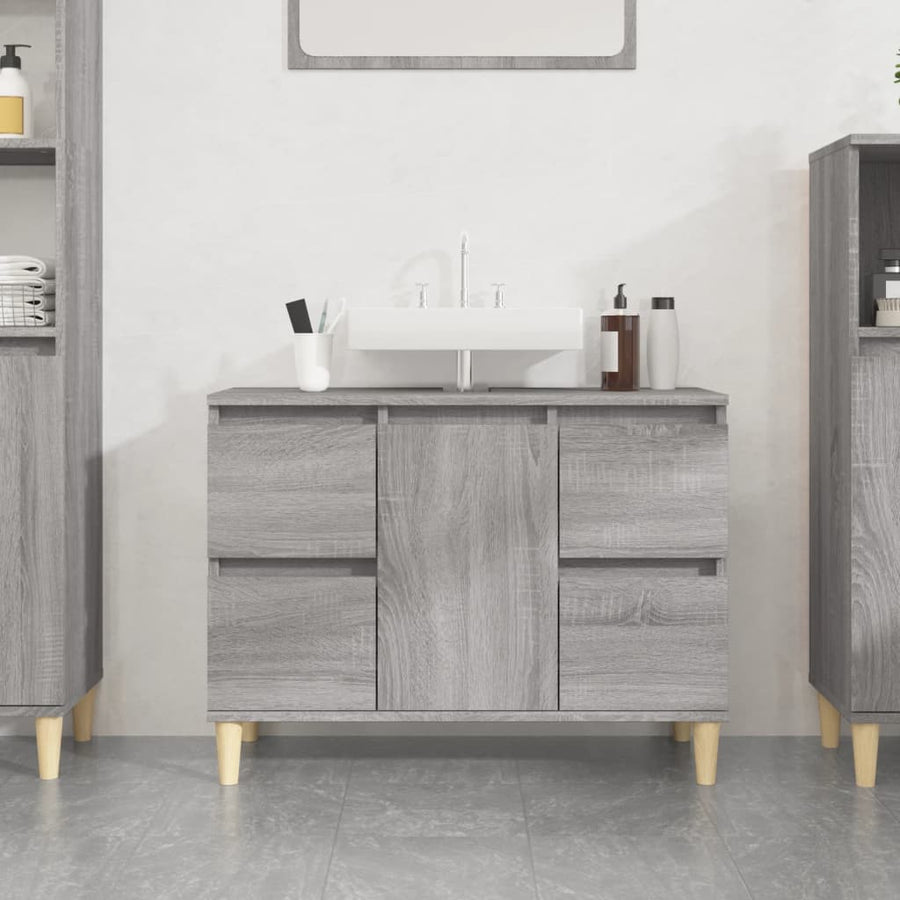 Wastafelkast 80X33X60 Cm Bewerkt Hout Eikenkleurig Grijs sonoma