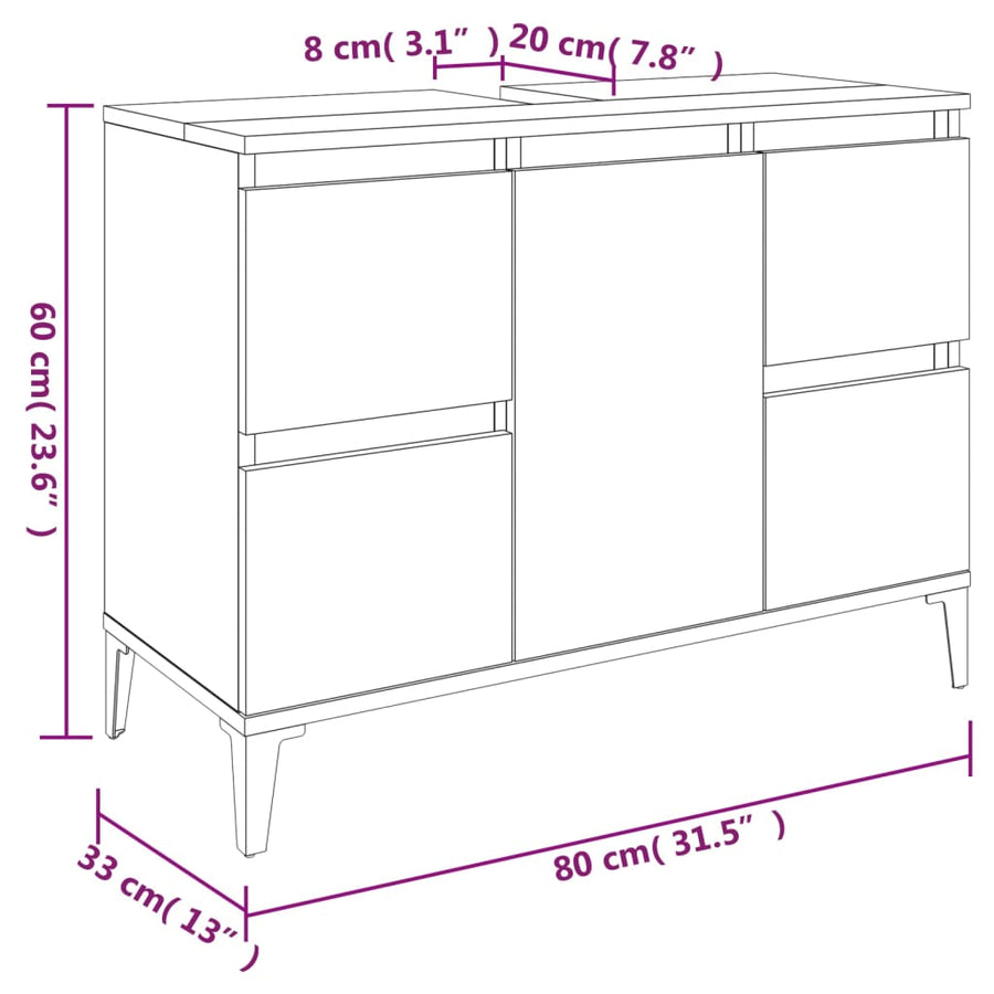 Wastafelkast 80X33X60 Cm Bewerkt Hout Wit 1