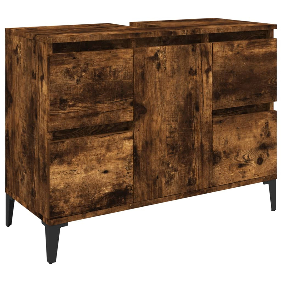 Wastafelkast 80X33X60 Cm Bewerkt Hout Kleurig Gerookt eiken