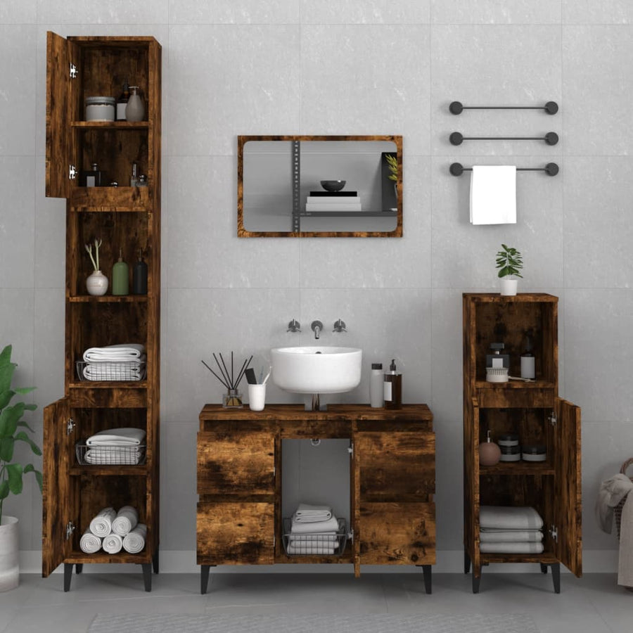 Wastafelkast 80X33X60 Cm Bewerkt Hout Kleurig Gerookt eiken