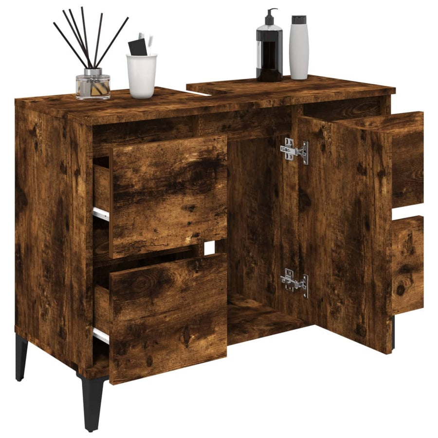 Wastafelkast 80X33X60 Cm Bewerkt Hout Kleurig Gerookt eiken