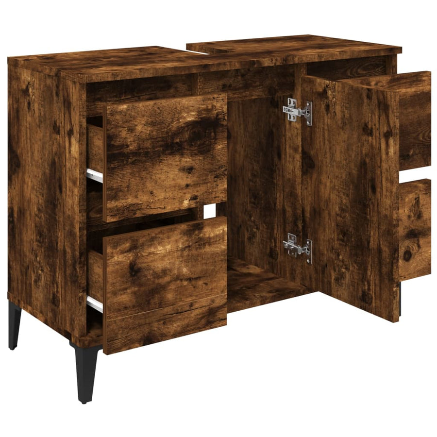 Wastafelkast 80X33X60 Cm Bewerkt Hout Kleurig Gerookt eiken