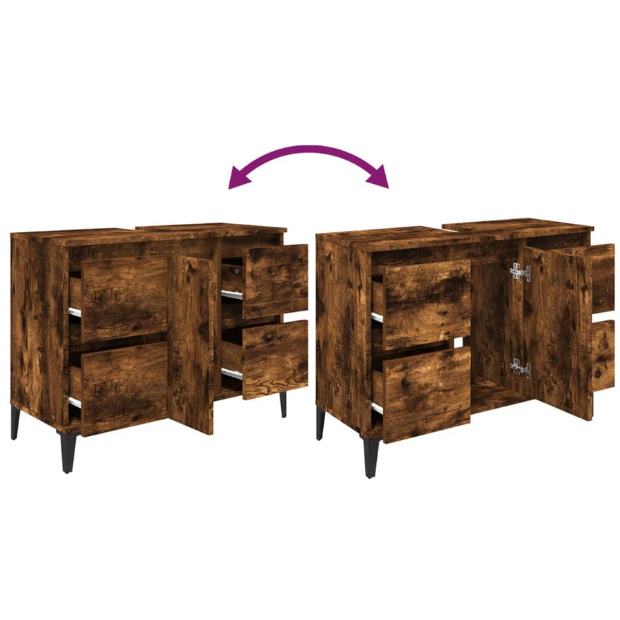 Wastafelkast 80X33X60 Cm Bewerkt Hout Kleurig Gerookt eiken