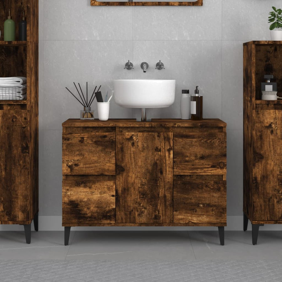Wastafelkast 80X33X60 Cm Bewerkt Hout Kleurig Gerookt eiken
