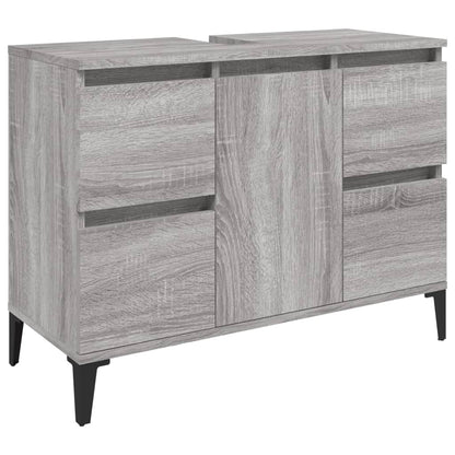 Wastafelkast 80X33X60 Cm Bewerkt Hout Eikenkleurig Grijs sonoma