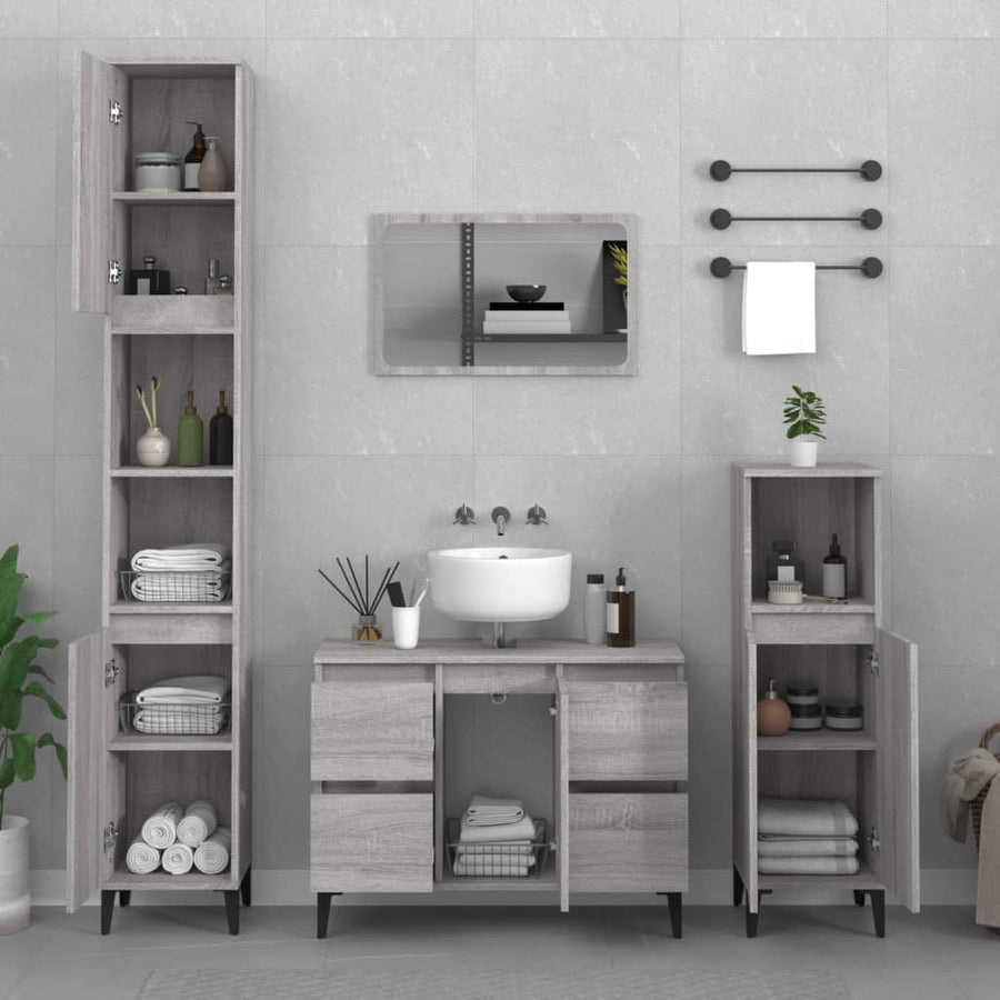 Wastafelkast 80X33X60 Cm Bewerkt Hout Eikenkleurig Grijs sonoma